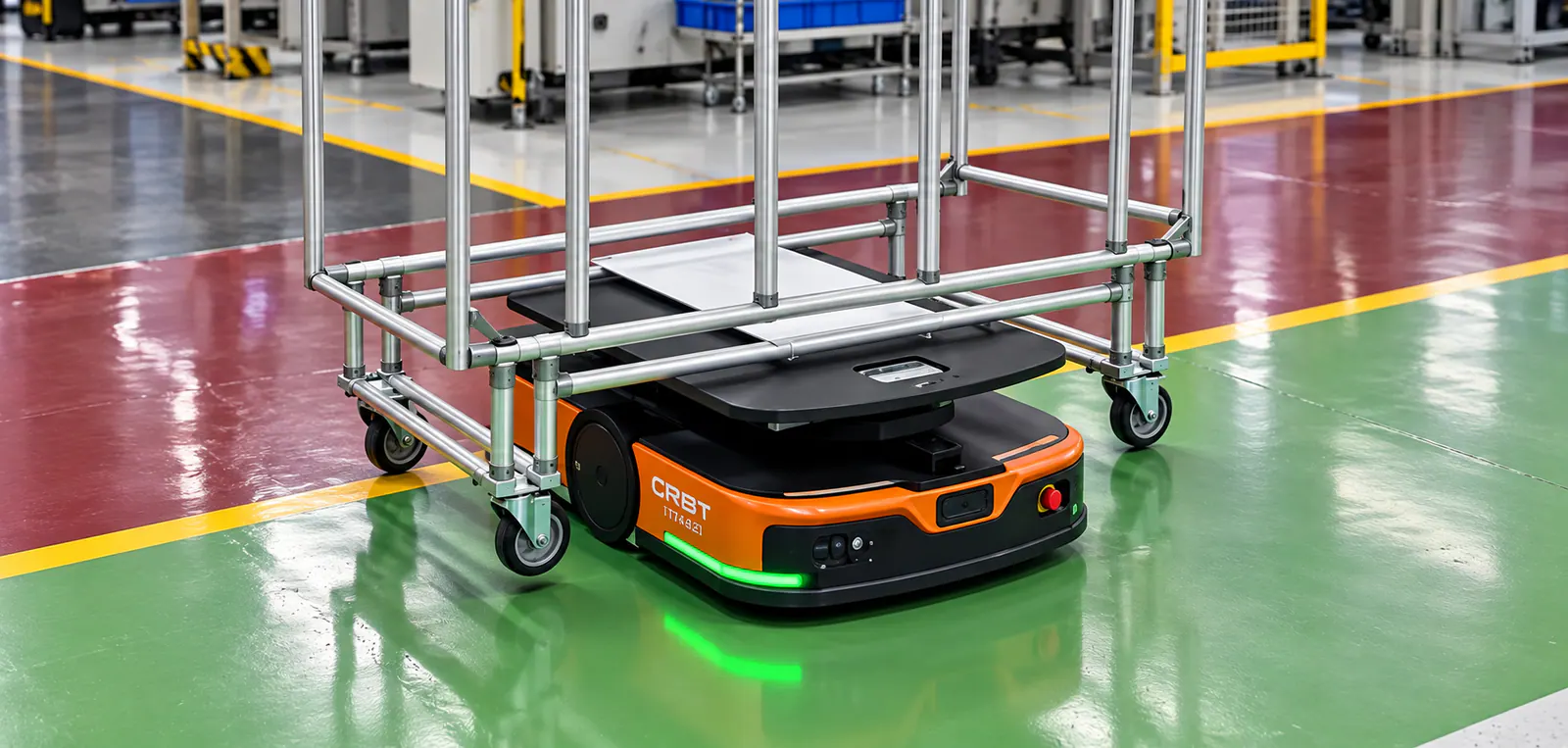 Robot móvil abasteciendo componentes eléctricos y electrónicos en una planta automotriz